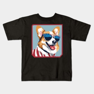 Corgi dog with american sunglasses Kids T-Shirt